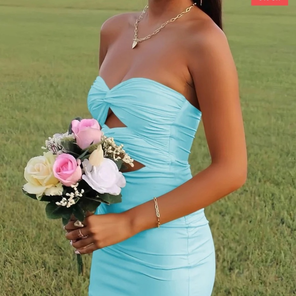 Strapless Sheath Short Homecoming Dresses With Keyhole-Aqua